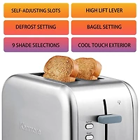 Kenmore 2-Slice Stainless Steel Toaster, Silver & Grey, Extra Wide Slots, Bagel & Defrost Functions