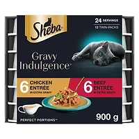 SHEBA GRAVY INDULGENCE PERFECT PORTIONS Adult Wet Cat Food Chicken & Beef Entrée in Extra Gravy Variety Pack