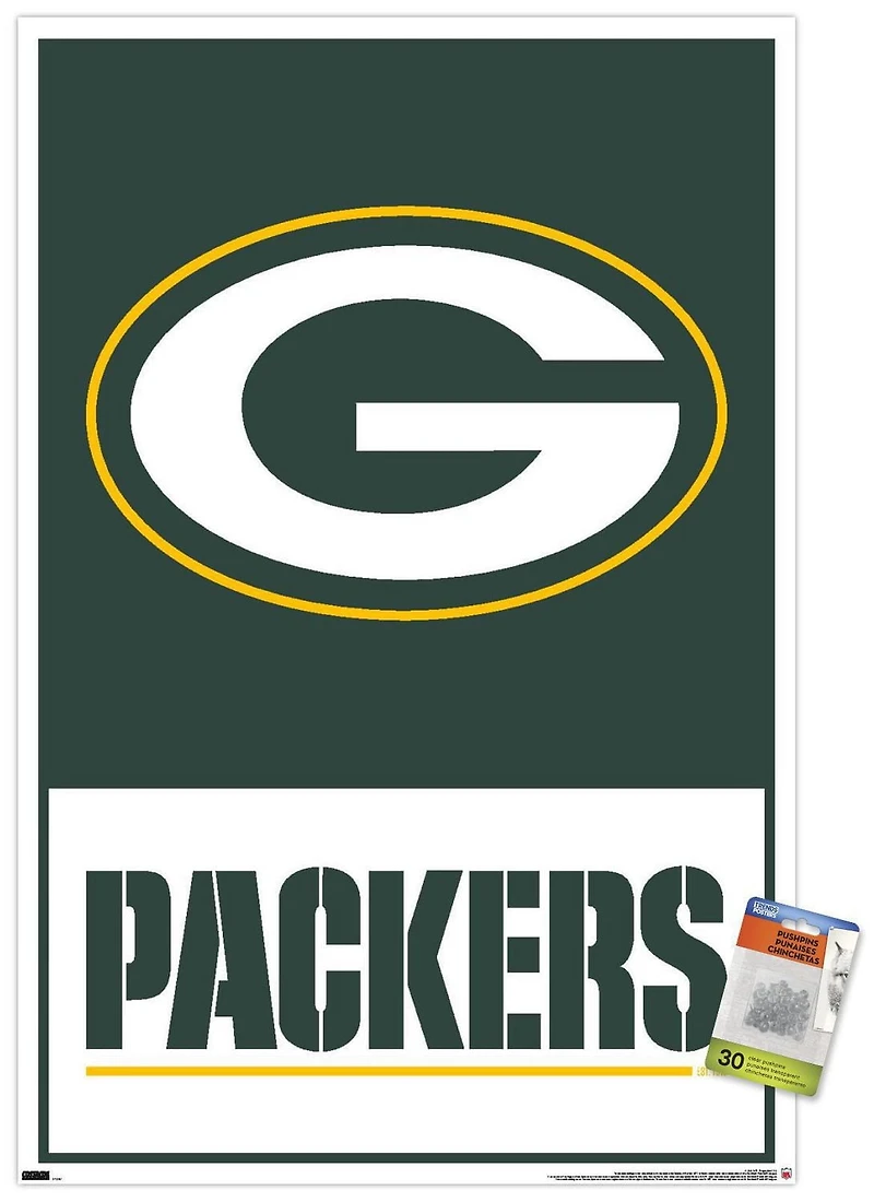 NFL Green Bay Packers - Logo 21 Wall Poster with Push Pins, 14.725" x 22.375"