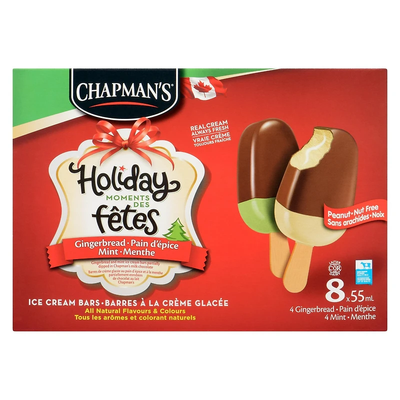 Chapman's Holiday Moments Gingerbread & Mint Ice Cream Bars in a Box, 8 x 55mL
