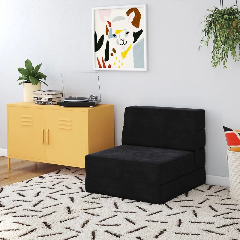 Novogratz The Flower Modular Chair and Lounger Bed with 5-in-1 Design, Black