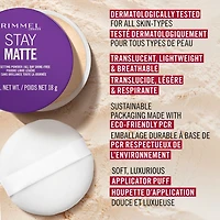 Rimmel Stay Matte Poudre Libre, légère, unifie le teint houppette d'application douce et luxueuse, sans talc, 100% Sans Cruauté Poudre libre sans talc