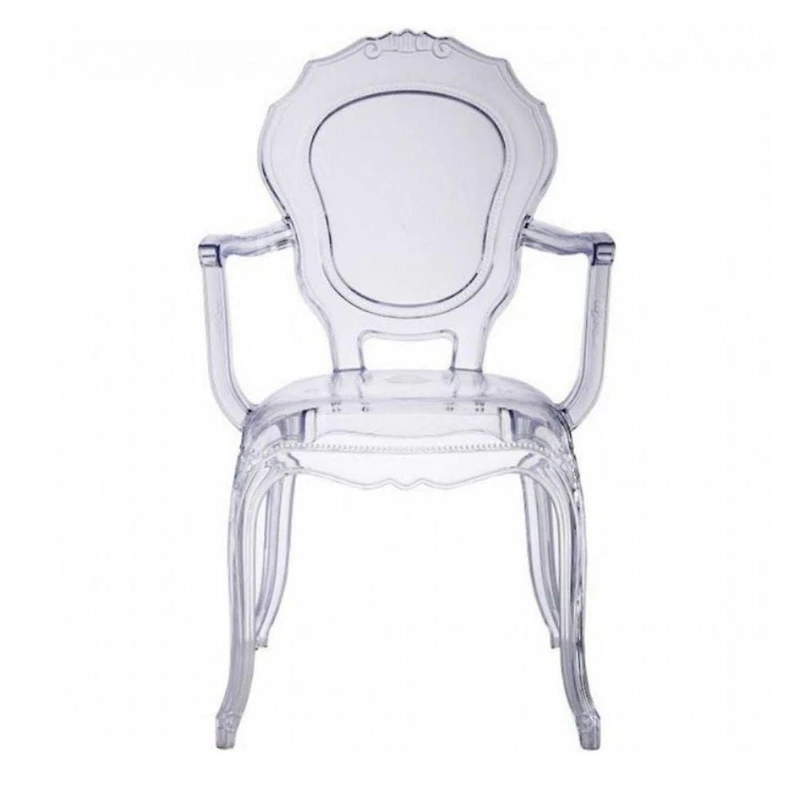 Princess Clear Acrylic Dining Chair with Armrest – Set of 4 Chic Transparent Dining Chairs, Sleek Acrylic Design with Armrests for Modern Dining Rooms