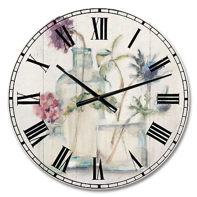 Designart Fleurs sur Bouleau Cottage Bouquet II horloge murale