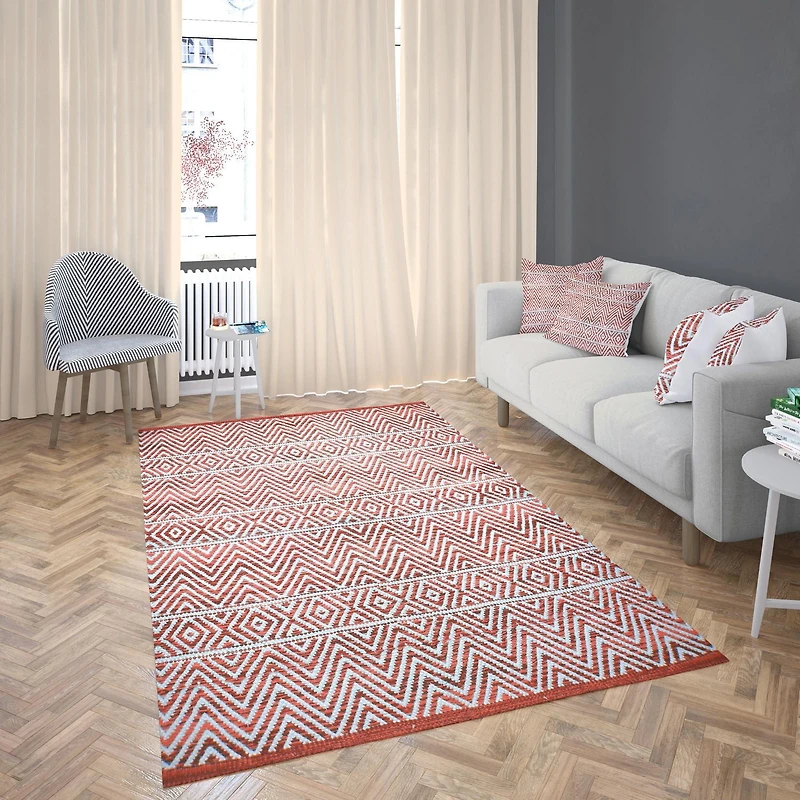 Tapis tissé à plat en coton à chevrons Fabstyles pour salon, couloir, patio