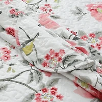 Marina Decoration Rich Printed Stitching Coverlet Bedspread Ultra Soft Summer Bedding Quilt Set with Quilted Sham, Pink Floral and Birds Pattern