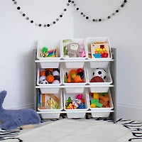 Humble Crew Slate Toy Storage Organizer with 9 Storage Bins, Grey Wood Grain/White