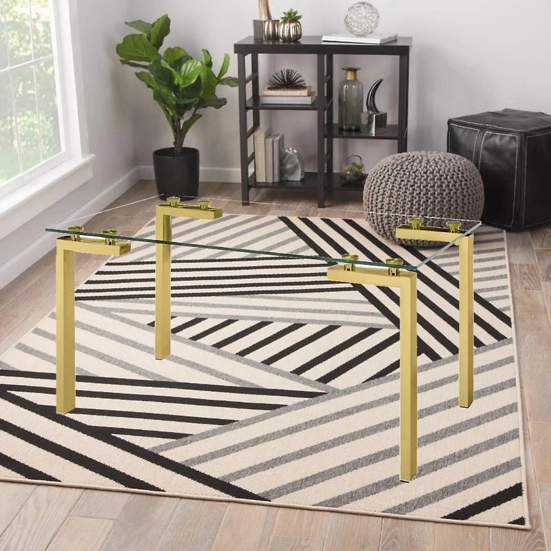 Table à manger Emma en or, table à manger rectangulaire, table à manger en verre, table à manger en acier inoxydable, table à manger en verre transparent, table à manger rectangulaire moderne, table à