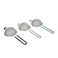 Mainstays Stainless Steel 3” Strainer with Silicone Coated Handle in Blue Grey or Teal