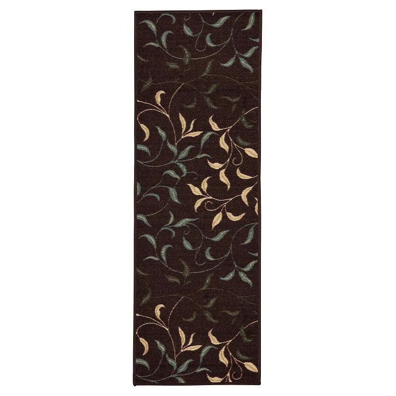 Tapis de couloir contemporain à motif de feuilles et à sous-couche en caoutchouc de la collection Ottohome