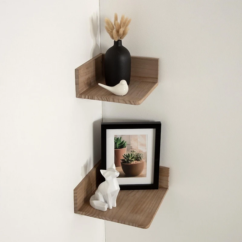 hometrends Levie Wood Corner Shelf Set, Set of 2