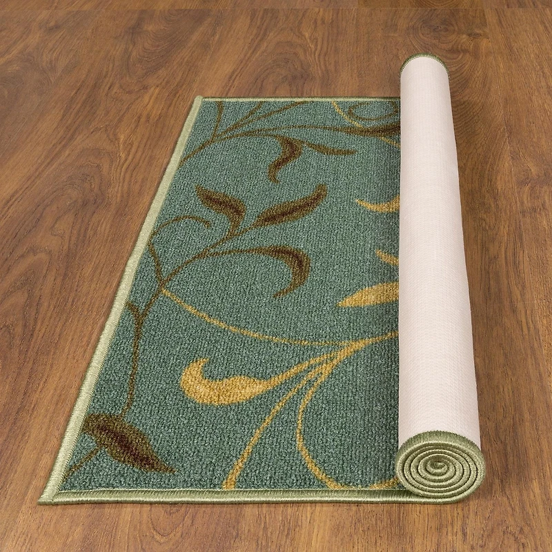 Tapis de couloir contemporain à motif feuilles et sous-couche en caoutchouc la collection Ottohome