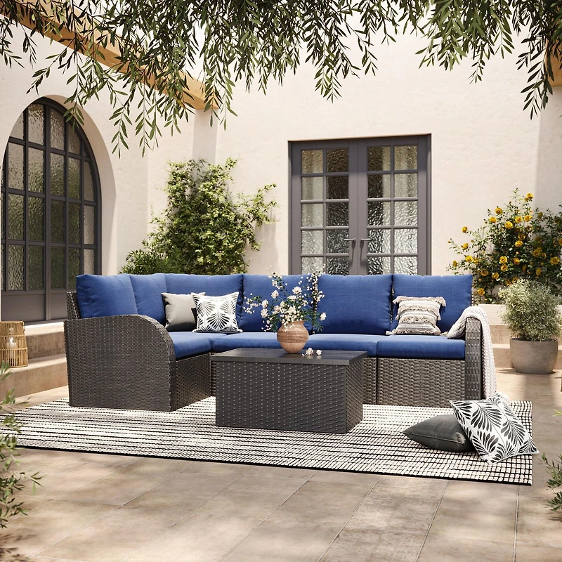 CorLiving Brisbane Rust-Resistant Wicker Left Arm Outdoor Patio Sectional Piece with Cushions
