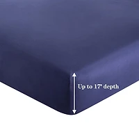 Marina Decoration 600 Thread Count Ultra Soft Deep Pocket Hotel Standard Solid Bedding Long Staple Percale Cotton All Season Sheet Set, Navy Blue Color