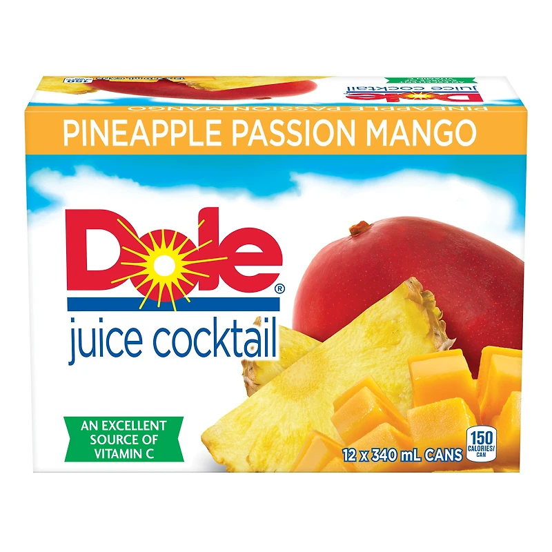 Dole Cocktail de Jus Ananas Passion Mangue 12 x 340 mL, Canettes 12x340mL