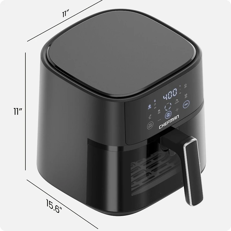 Friteuse à air Chefman TurboFry Touch 5.5L (6-Qt) Easy-View avec 4 préréglages de cuisson et bouton Hi-Fry 235°C (450°F) - Noir, Nouveau