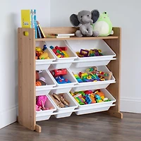 Humble Crew Journey Toy Storage Organizer with Shelf and 9 Storage Bins, Natural Wood/White