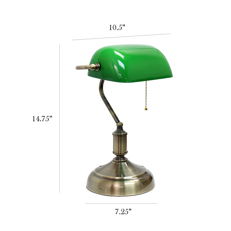 Simple Designs Executive Banker's Desk Lamp with Glass Shade