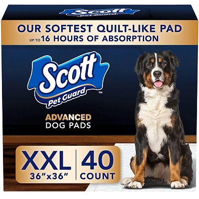 Scott Pet Guard Advanced Dog Pads - Dog Training Pee Pads for Large & Extra Large Dogs - Up to 16 Hour Absorbency with odour Control - Softest Quilted Dog Pee Pads - XXL - 36" x 36" - 40 Pack