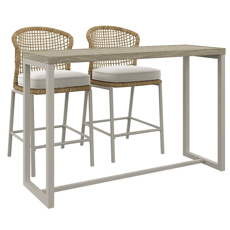 Ensemble à dîner extérieur de hauteur bar en acier 3 pièces avec coussins Lasso HOMETRENDS, beige