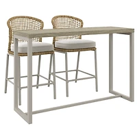 Ensemble à dîner extérieur de hauteur bar en acier 3 pièces avec coussins Lasso HOMETRENDS, beige