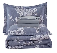 Marina Décoration Parure de lit luxueuse ultra douce en duvet d'oie moelleux avec housse de couette richement imprimée, comprenant un ensemble de draps, motif de fleurs romantiques à l'encre délavée