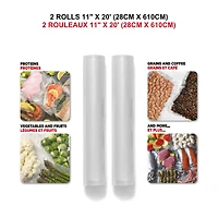 Starfrit Vacuum Sealer Rolls, 2 Rolls 11"x20" (28cm x 610cm), BPA Free, Airtight Seal for Food Preservation, Sous Vide Cooking, Compatible with Most Vacuum Sealers