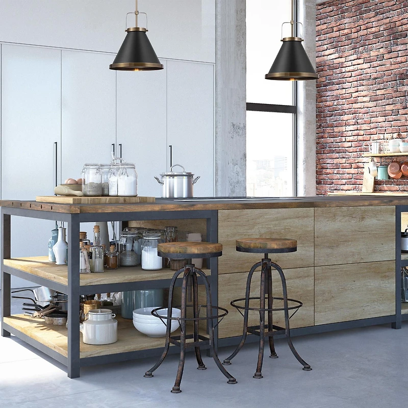 Novogratz x Globe Sophia 1-Light Pendant Lighting, Matte Black, Matte Brass Accents