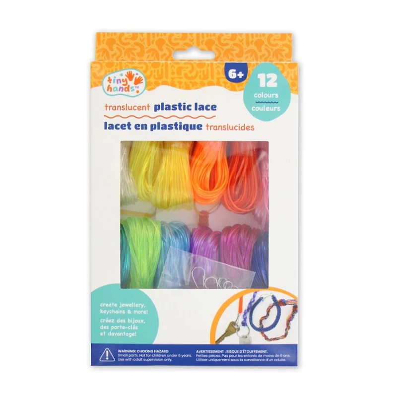 TINY HANDS Ensemble de lacets en plastique translucide — 12 couleurs, 125 m, âge 6+ PLASTIC LACE TRANSLU