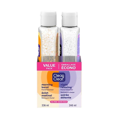 Clean & Clear Value Pack Day & Night Daily Face Wash, Oil-Free, Vitamin C, BHA, Hyaluronic Acid, Non-Comedogenic, 236 mL, 240 mL