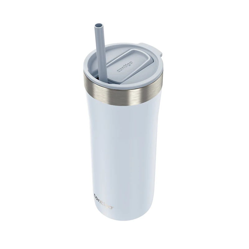 Contigo Streeterville Tumbler, Includes Plastic Straw and Splash-Proof Lid, Vacuum-Insulated, Stainless Steel, 24 oz (709 ml), Light Stone & Violet Dots, 2 Pack, BPA-Free