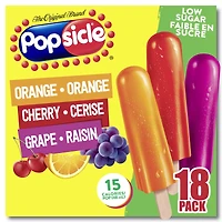 Pops glacés Popsicle Orange, Cerise et Raisin Faible en Sucre 18 x 48 mL