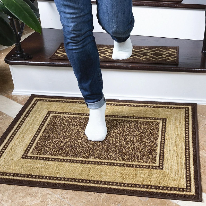 Ottomanson Ottohome Collection Non-Slip Rubberback Bordered Design Indoor Area Runner Rug/Entryway Mat