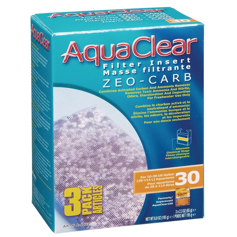 AquaClear 30 Masse Filtrante Zeo-Carb, Lot de 3, 195 g (6.9 oz )