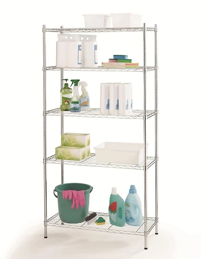 Hyper Tough 5 TABLETTES ÉTAGÈRE DE RANGEMENT EN MÉTAL, Couleur Chrome, 158.8kg CAPACITÉ PAR TABLETTE, Étagère à 5 Niveaux, Etagère en Métal Robuste Taille du produit: 91,4 cm x 40,6 cm x 182,8 cm