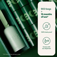 Sacs à crottes de chien antifuite Earth Rated non parfumés et distributeur de sacs à crottes, 900 sacs sur 60 rouleaux de recharge individuels