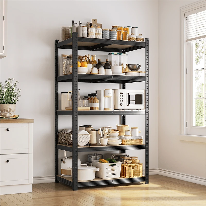 Fullfurnique 71″ Height Metal Storage Rack with Adjustable Shelves, Black
