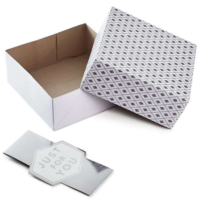 Grandes boîtes-cadeaux Hallmark de 10 po et bandelettes (paquet de 2 : argenté et blanc, « Just for You ») pour les mariages, les remises des diplômes, Noël, la Saint-Valentin, les fêtes