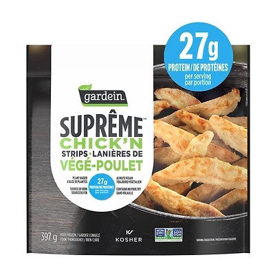 Gardein Suprême Surgelé Lanières de Végé-Poulet, À base de plantes, Végétalien, À savourer au dîner ou au repas, Source de Fer, Sans, 27g de protéines Repas surgelé, 397g