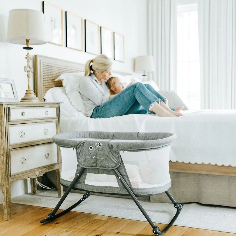 Baby Delight Slumber Deluxe Portable Rocking Bassinet, Charcoal Tweed
