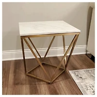 Torbelin End Table made with Real Marble and Stainless Metal Frame in Gold