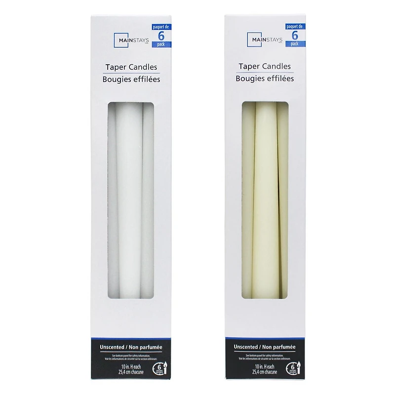 Mainstays Unscented 10" Taper Candle, 6 Pack