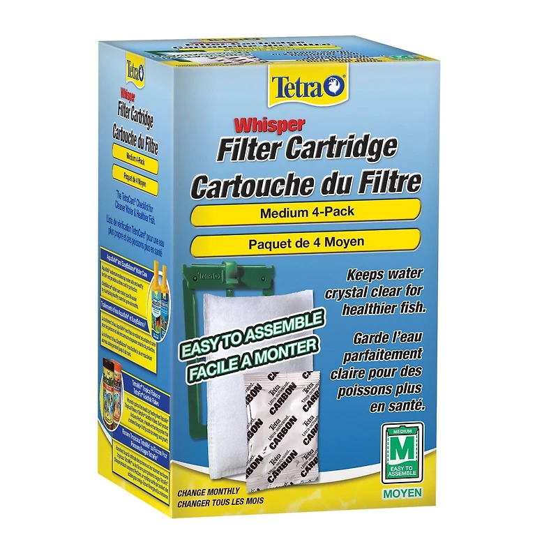 Tetra Whisper cartouche filtrante moyenne pour filtres d'aquarium, 4 pièces Garde l'eau claire