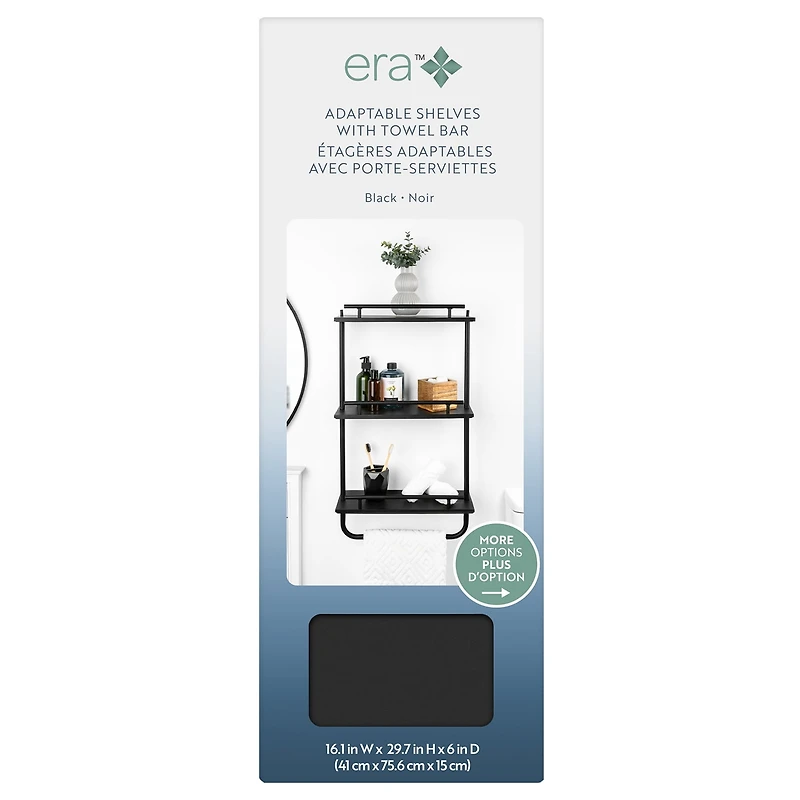 Era Soho Three Tier Wall Shelf, 16.14x29.76in, Matte Black