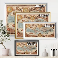 Designart Ancienne carte du monde VIII ART MURAL À CADRE FLOTTÉ