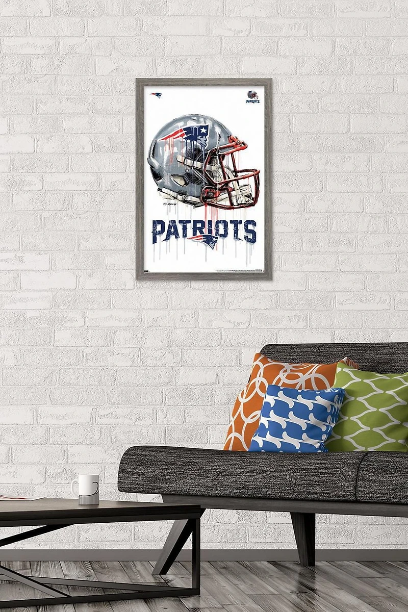 NFL New England Patriots - Drip Helmet 20 Wall Poster, 22.375" x 34" Framed