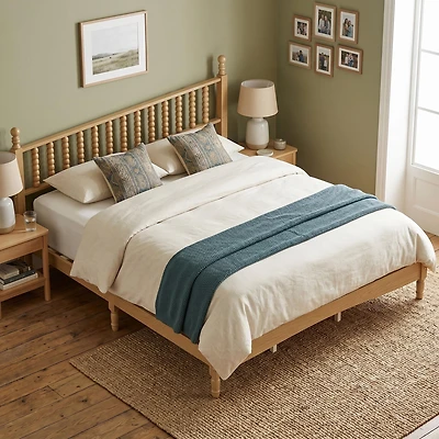 Homy Casa Lit Plateforme King en Bois avec Tête de Lit en Forme de Gourde, Lattes Robustes, Finition Naturelle, Montage Facile