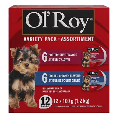 Assortiment de nourriture pour petits chiens dans des jus savoureux Ol’ Roy 12 x 100 g (1,2 kg)