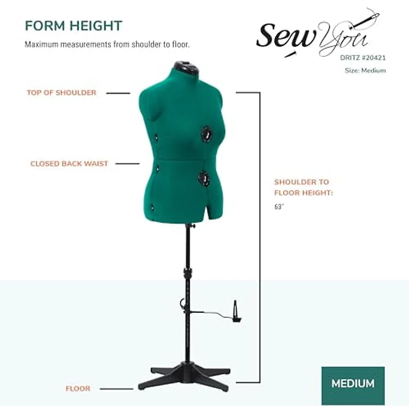 Dritz Robe à Coudre Ajustable, Moyenne, Vert Opale
