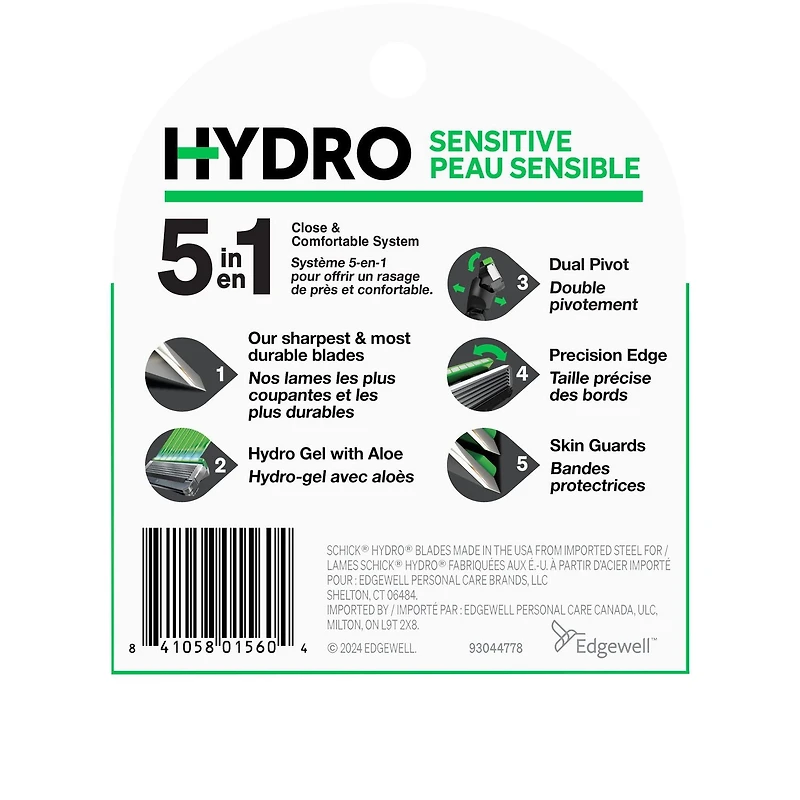 Cartouches de lames Schick Hydro pour hommes pour peaux sensibles 4 cartouches de lames